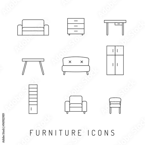 Furniture black vector icon set (black)
