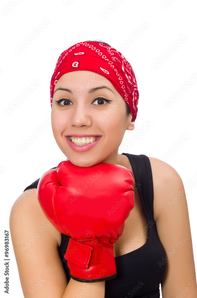 Woman boxer isolated on the white Woman boxer isolated on the white