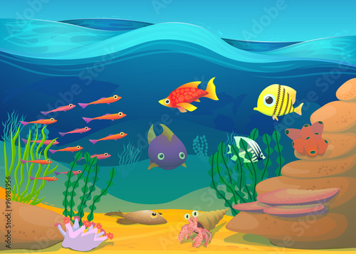Cartoon fish with seaweed illustration