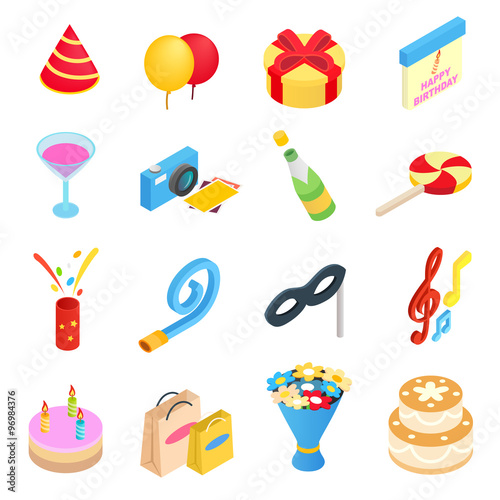 Birthday party isometric icons