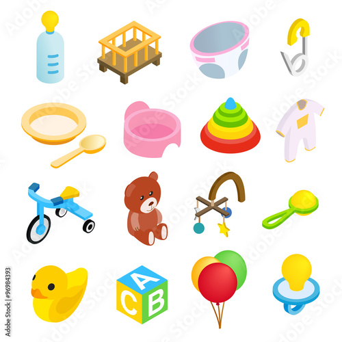 Baby isometric 3d icon set