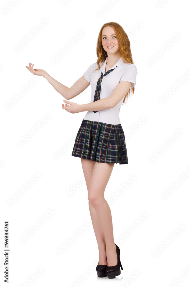 Young student female showing isolated on white Young student female showing isolated on white