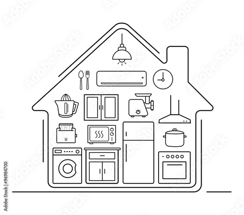 Modern kitchenware thin line icons