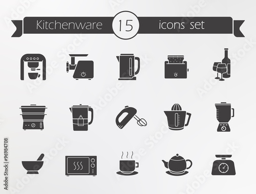 Kitchenware silhouette icons set