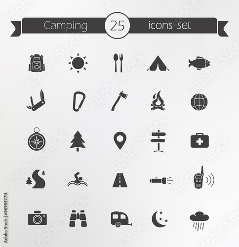 Tourism, travel silhouettes icons set