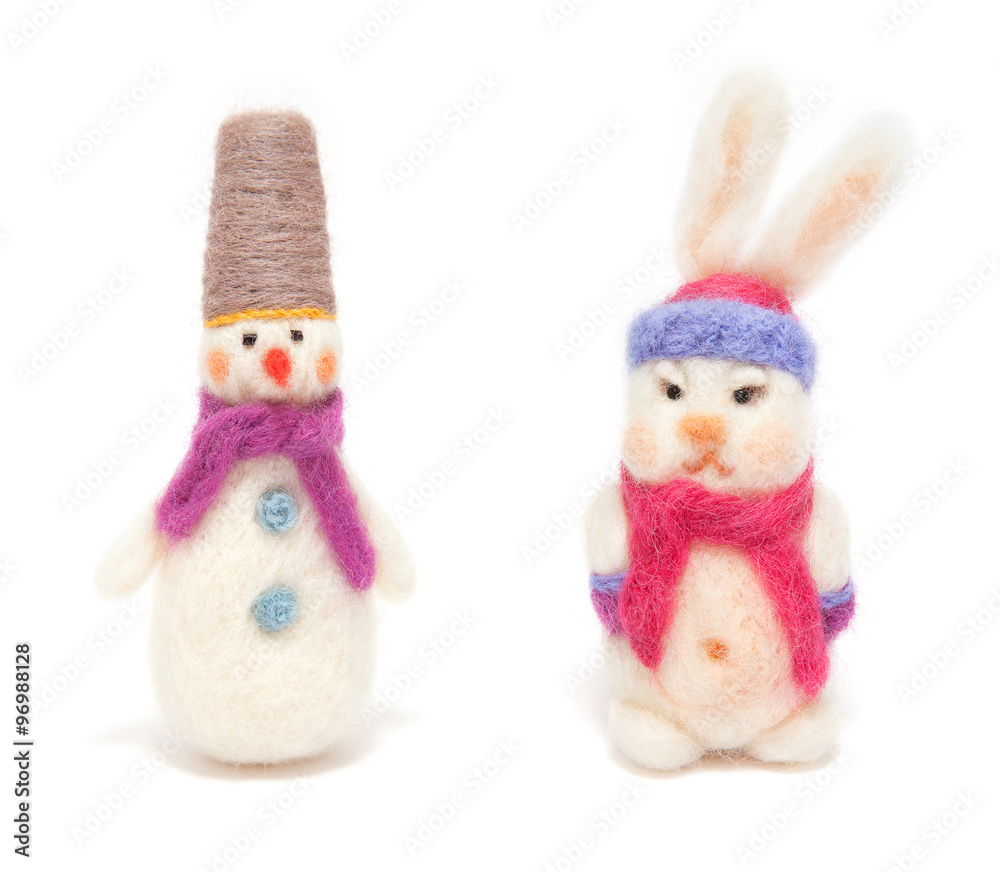 Christmas decoration toy snowman and rabbit made of wool Christmas decoration toy snowman and rabbit made of wool