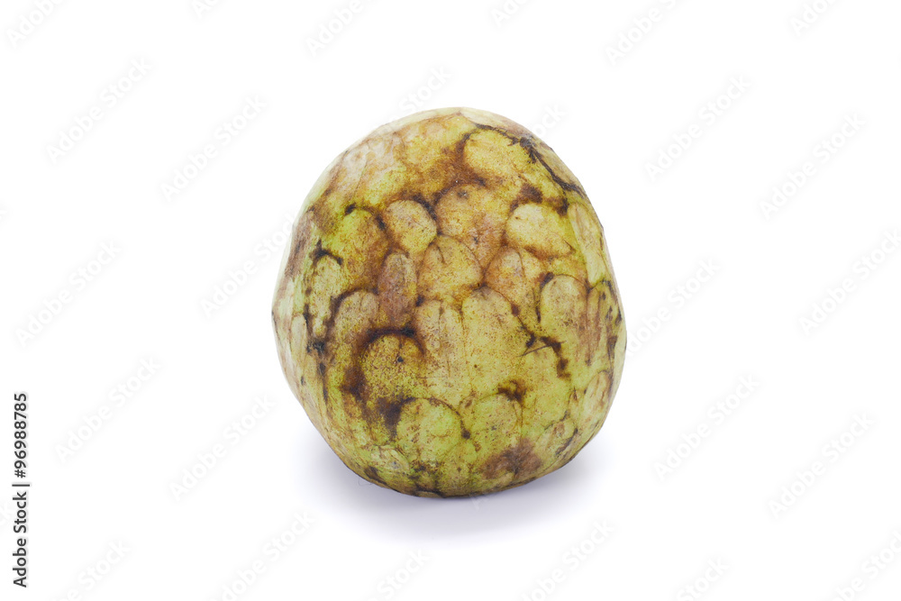 Fototapeta premium Delicious cherimoya (Annona Cherimoya), fruit of the custard apple family with white creamy flesh and has a mango, vanilla, pineapple mixed flavors