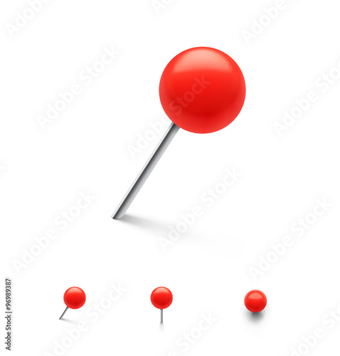 Set of push pins from different angles. Vector illustration