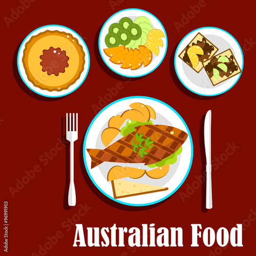 Fresh australian cuisine dishes, flat style