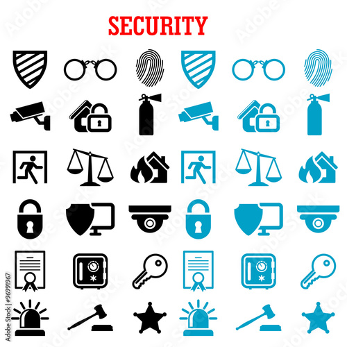Security and protection flat icons set