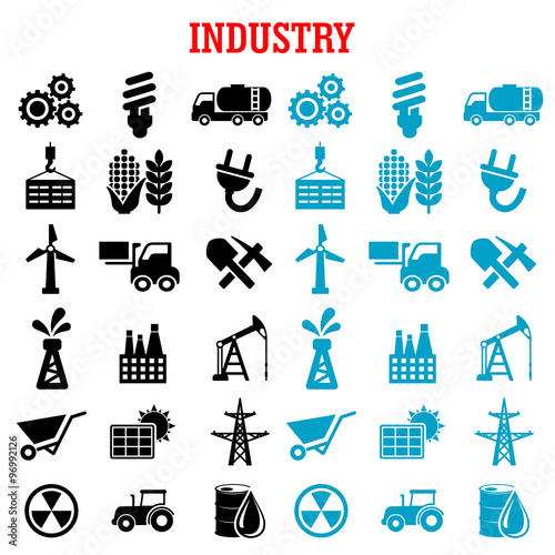 Industrial and energy flat icons set