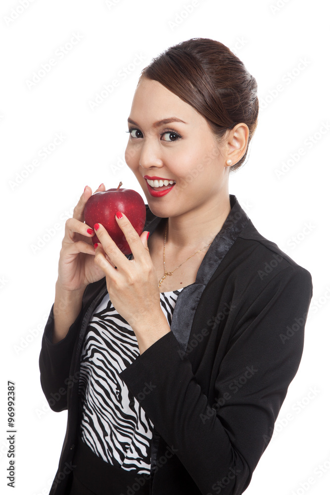 Young Asian business woman with red apple Young Asian business woman with red apple