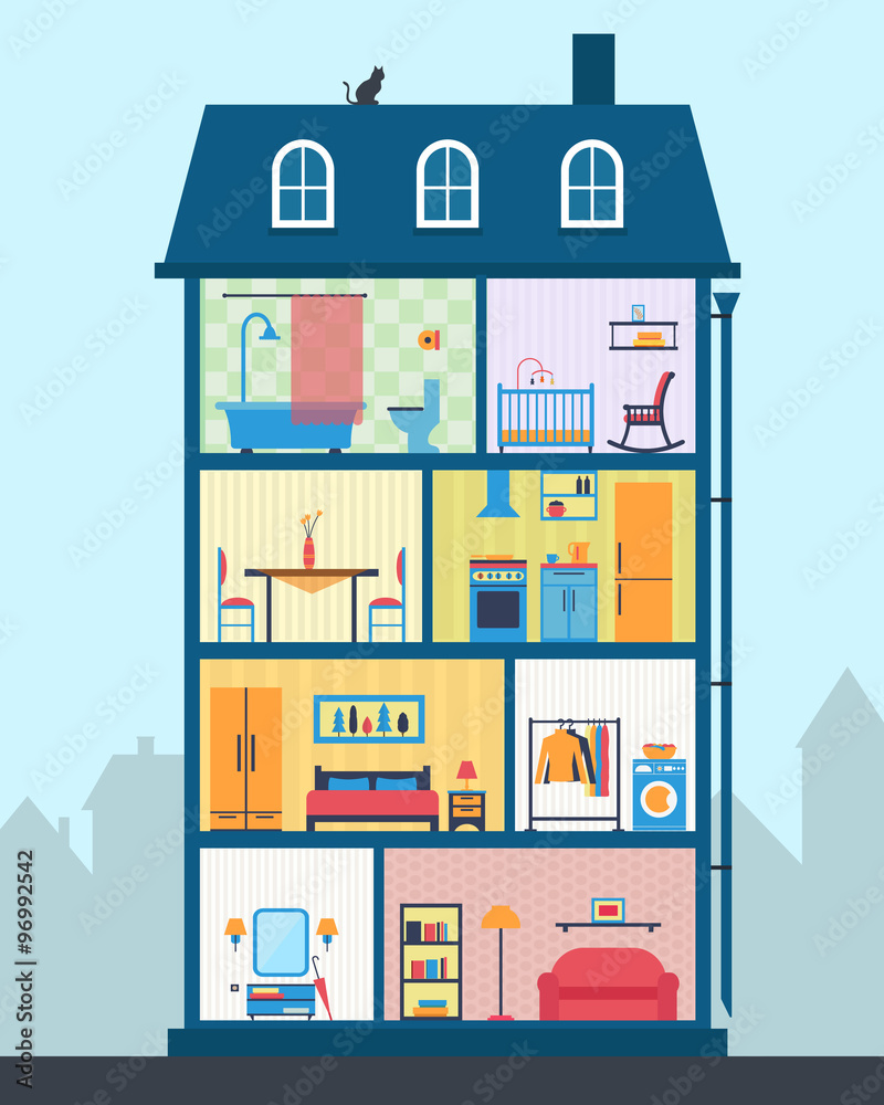 House in cut. Detailed modern house interior. House in cut. Detailed modern house interior.