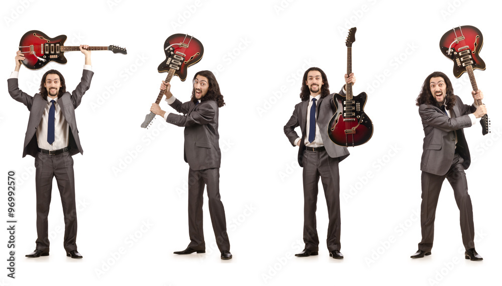 Obraz premium Funny guitar player isolated on white
