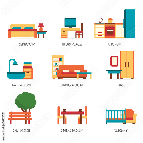 Furniture icon set for rooms of house
