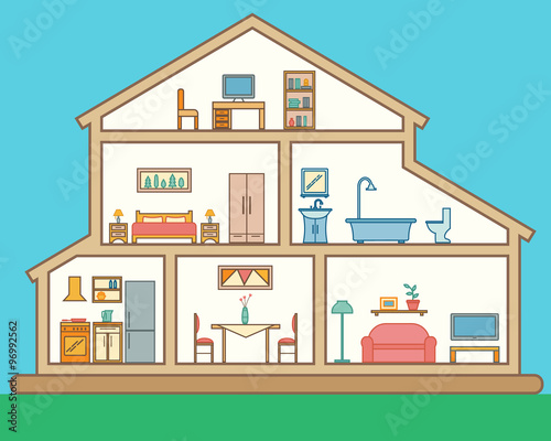 House in cut. Detailed modern house interior.