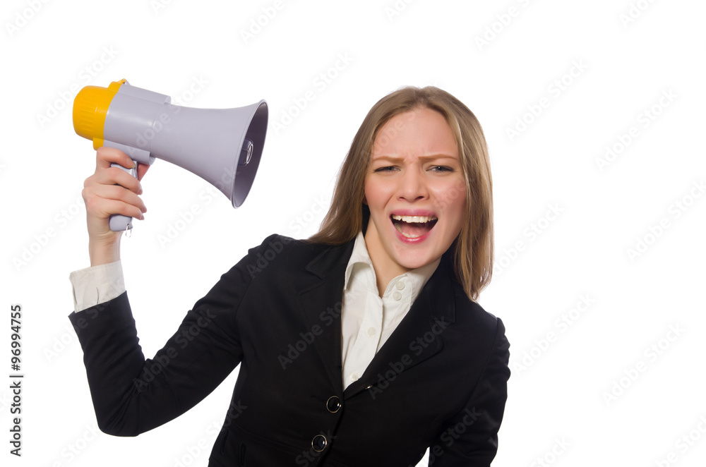 Funny businesswoman in business concept on white Funny businesswoman in business concept on white