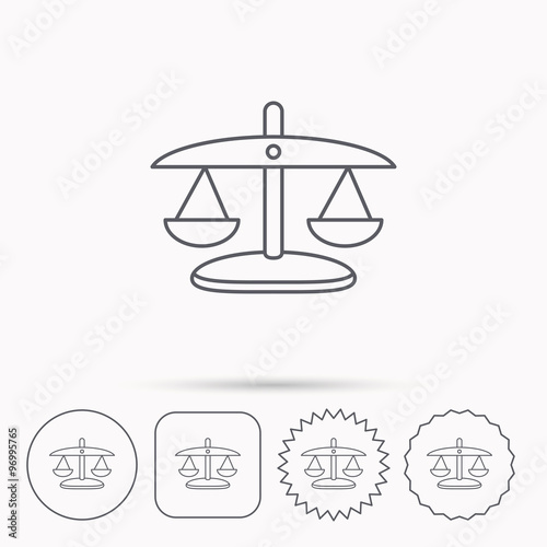 Scales of Justice icon. Law and judge sign.
