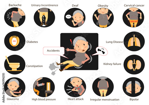old lady diseases of symptoms Infographic.vector illustration 