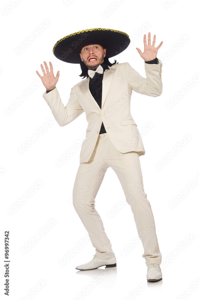 Funny mexican in suit and sombrero isolated on white Funny mexican in suit and sombrero isolated on white