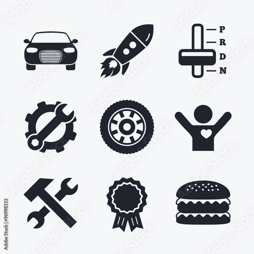 Transport icons. Tachometer and repair tool.