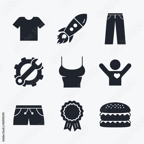 Clothes signs. T-shirt and pants with shorts.