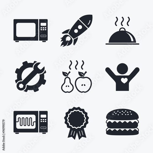 Microwave oven icon. Cooking food serving.