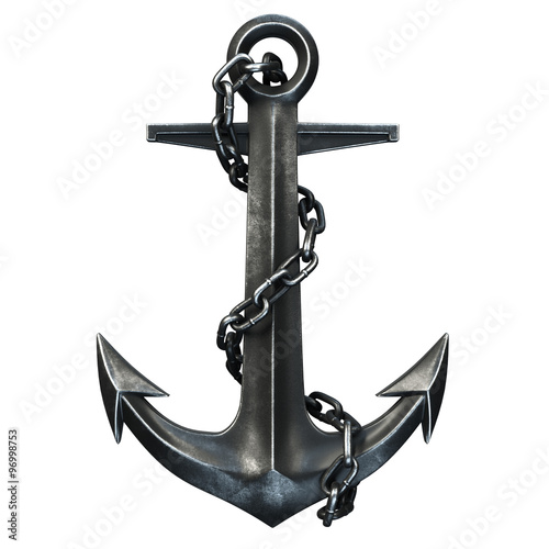 Fényképezés Black iron anchor on black background. 3d render