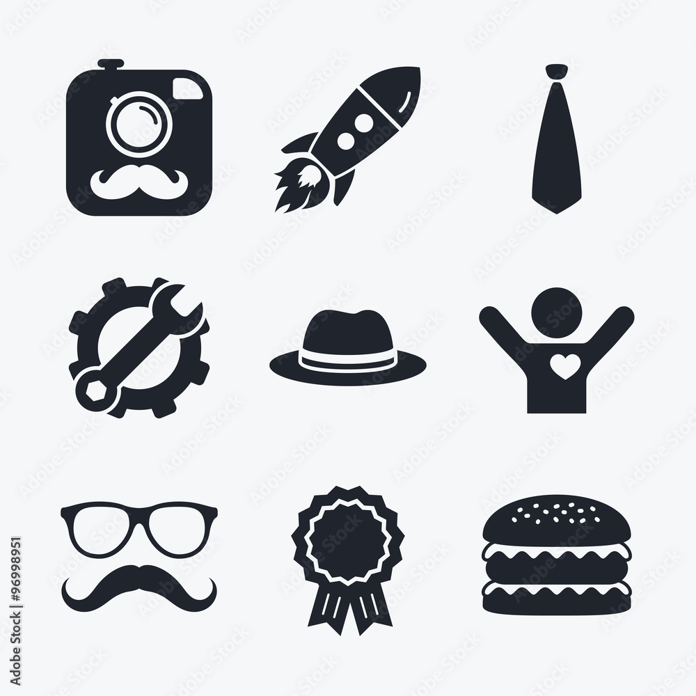 Fototapeta premium Hipster photo camera icon. Glasses symbol.