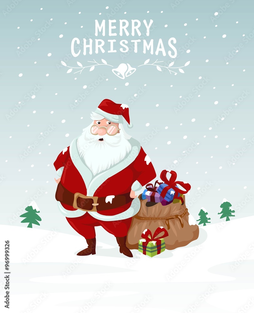Merry Christmas Santa Claus card with snowfall