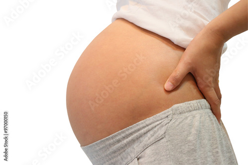 Focus body pregnant woman isolated on white background.