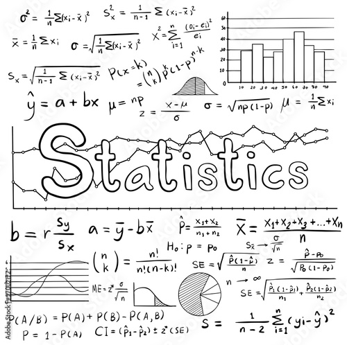Statistic math formula equation doodle icon with graph chart diagram in white isolated background, create by vector 