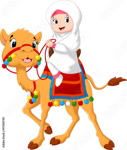 Illustration of Arab girl riding a camel