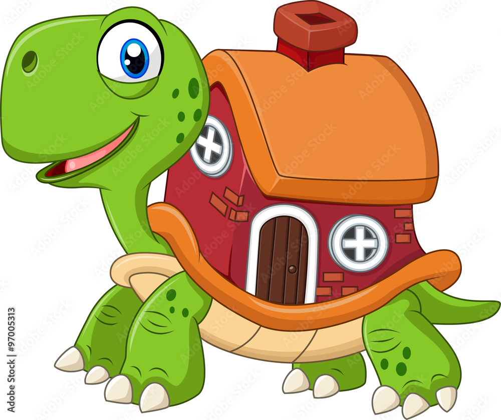 Fototapeta premium Cartoon funny turtle with shell house