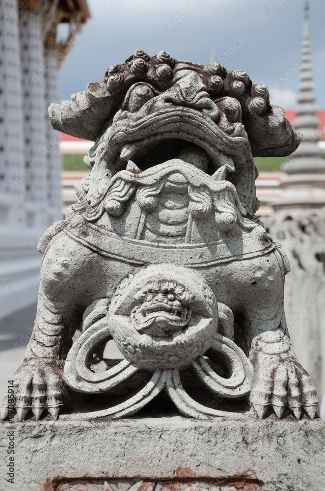 Chinese Lion Stone Statue Is The Doorgaurd of Sacred Place.