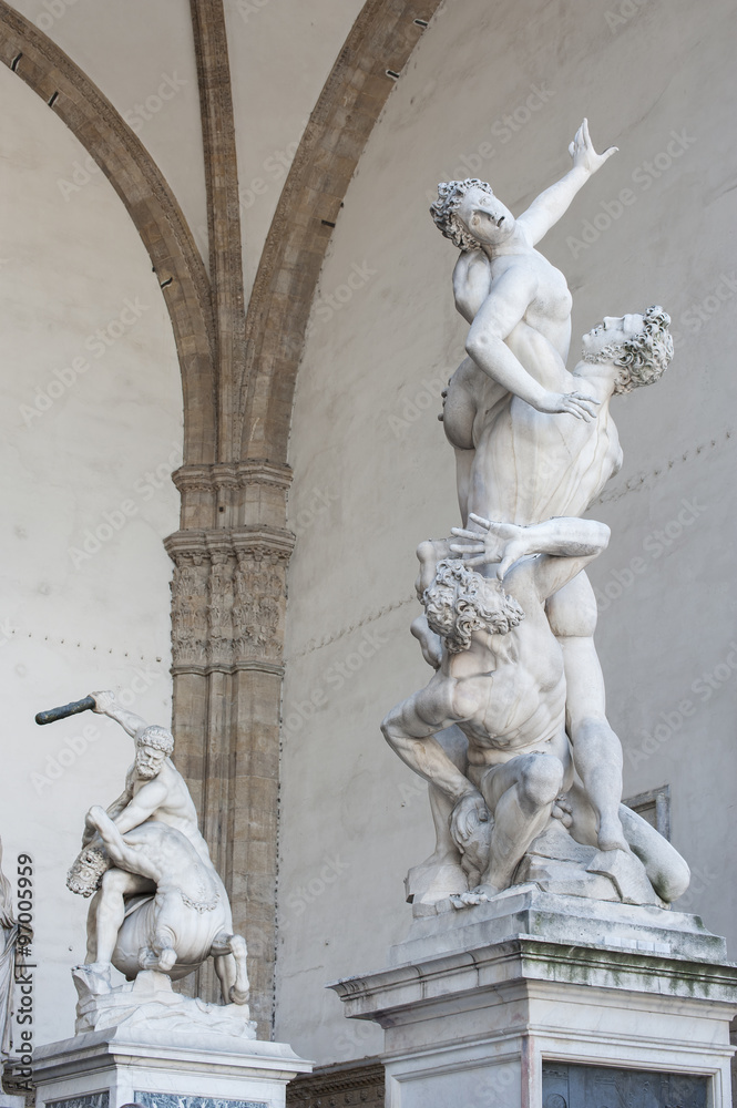 Sculpture the Rape of the Sabine Women, Hercules and the Centaur in Florence in Florence, Italy 