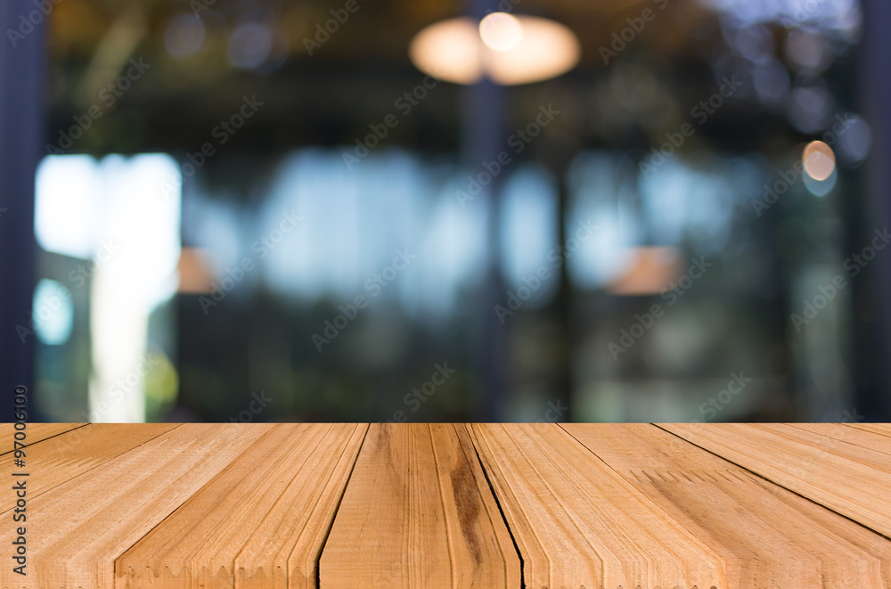 Selected focus empty brown wooden table and Coffee shop blur bac Selected focus empty brown wooden table and Coffee shop blur bac