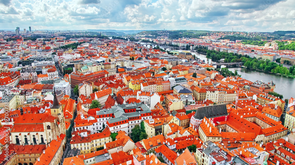 Area Old Town of Prague, over center of the city. Czech Republic