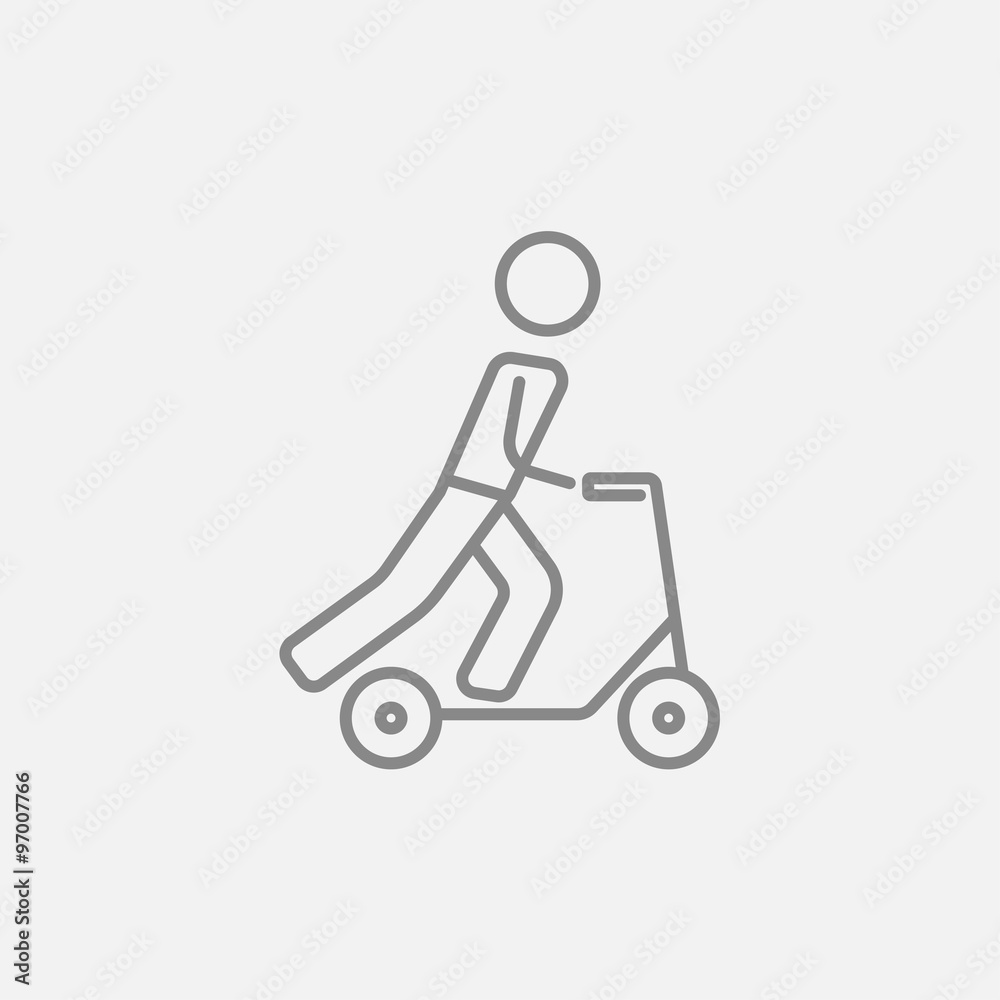 Man riding kick scooter line icon. Man riding kick scooter line icon.
