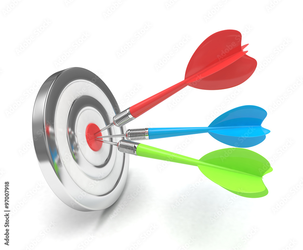 Three multicolor arrows darts in center. Three multicolor arrows darts in center.
