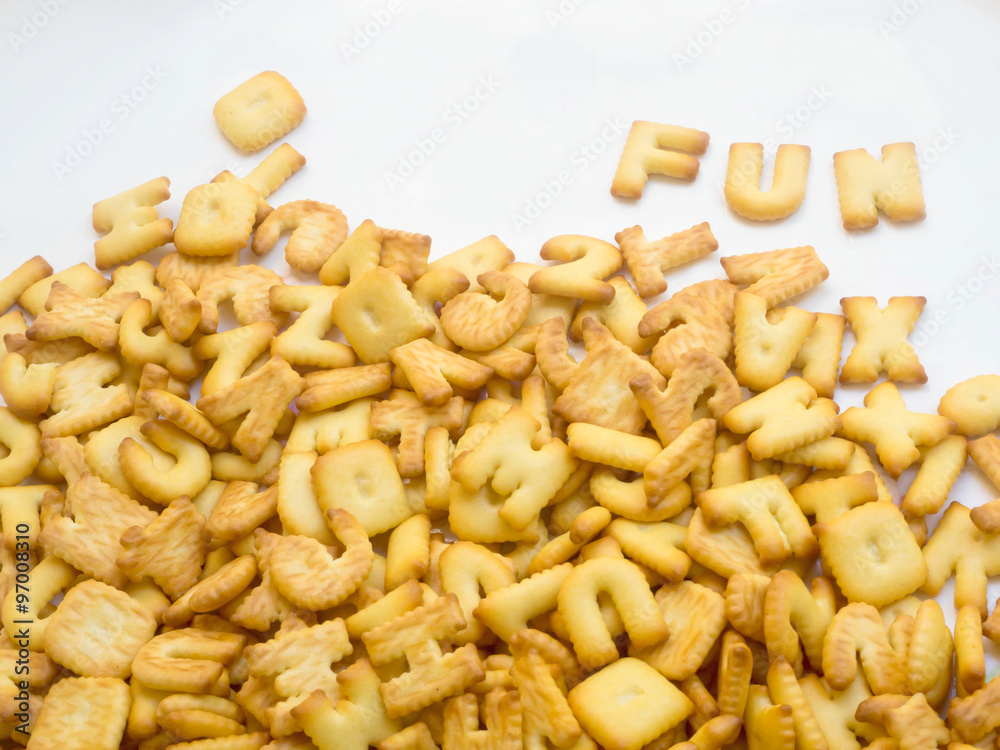 alphabet cracker with word fun on white background alphabet cracker with word fun on white background