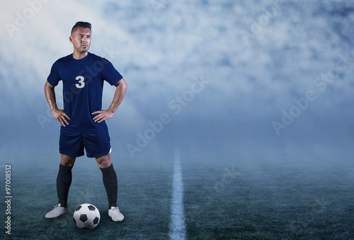 Professional Hispanic Soccer Player on the field ready to play