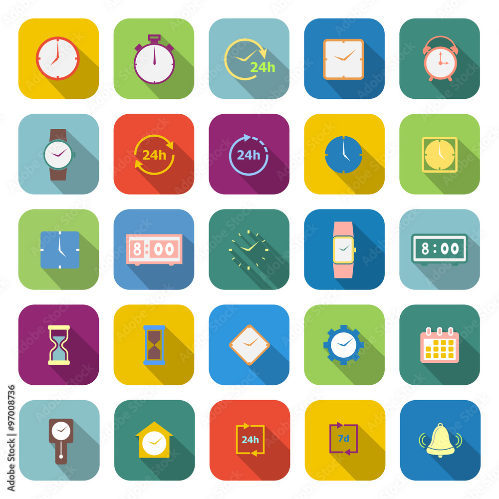 Time color icons with long shadow Time color icons with long shadow