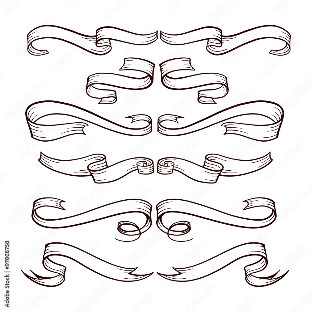 Vector set of vintage doodle scrolls and ribbons
