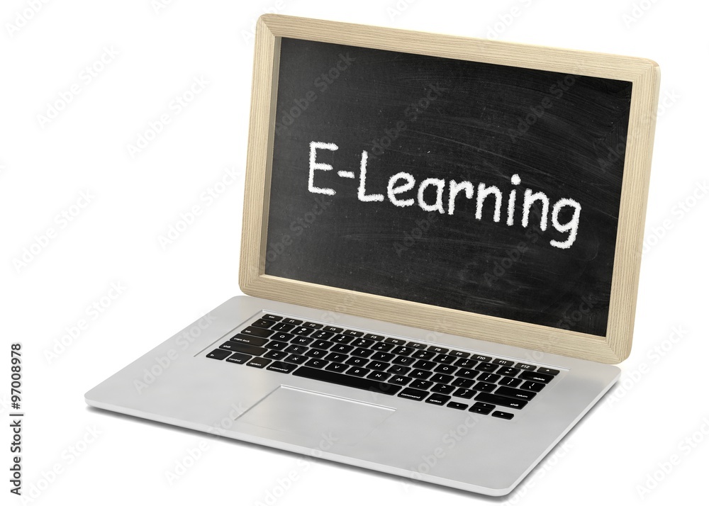 Laptop with chalkboard, e-learning, online education concept Laptop with chalkboard, e-learning, online education concept