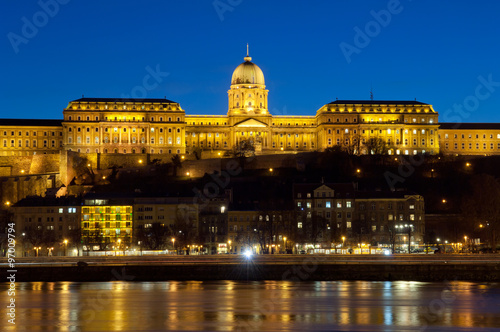 Blue hour shot of Buda Castle and Chain Bridge, Budapest, Hungary, Europe