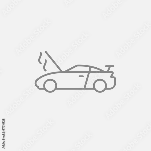 Broken car with open hood line icon. © Visual Generation