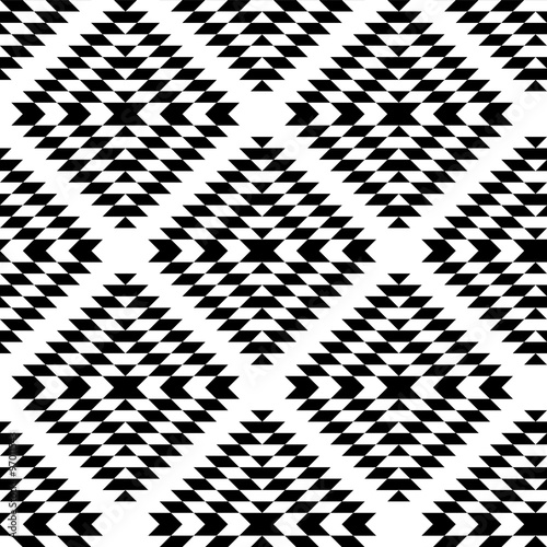 Black and white aztec ornaments geometric ethnic seamless pattern, vector