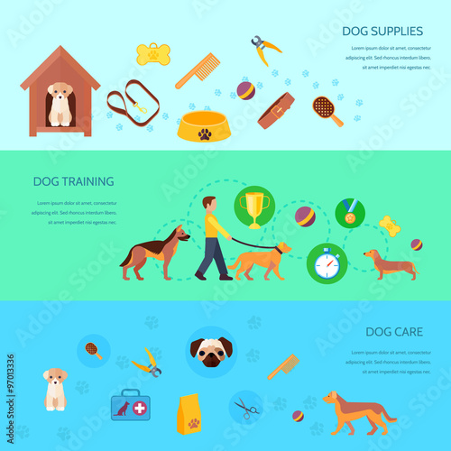 Dog 3 flat horizontal banners set