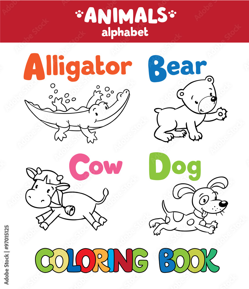 Fototapeta premium Animals alphabet or ABC. Coloring book
